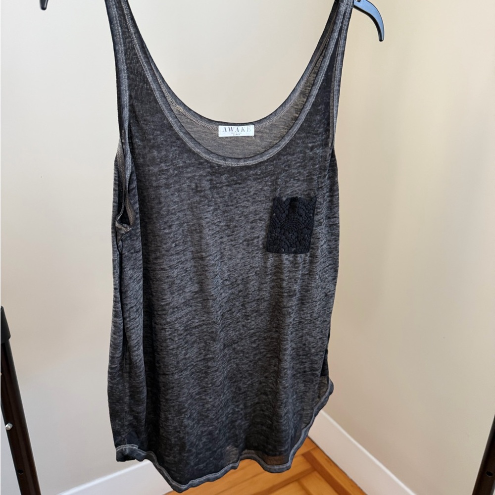 Awake Charcoal Grey Scoop Tank with Lace Pocket